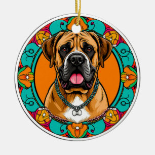 Ornamento De Cerâmica Retrato Majestoso de Cachorro em Vibrante Mandala