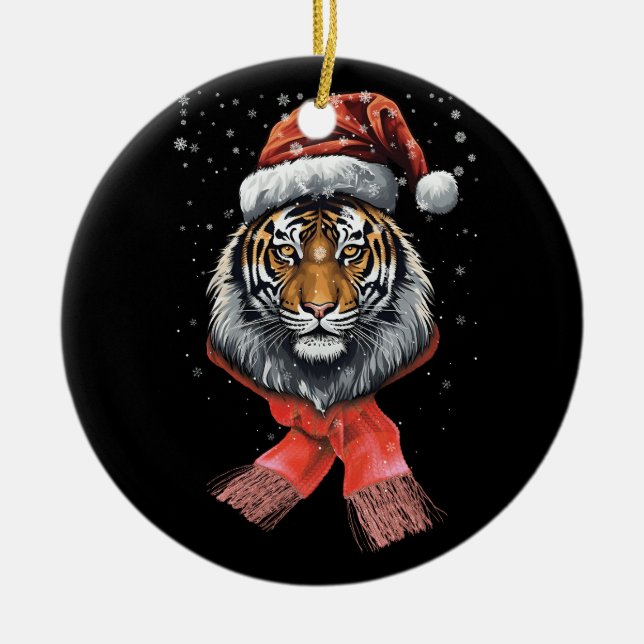 Ornamento De Cerâmica Retrato Tigre Papais noeis Feliz Natal Anim (Frente)