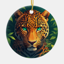 Ornamento De Cerâmica Retrato Vibrante de Leopardo com Olhos Esmeralda