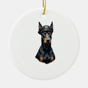 Ornamento De Cerâmica Retrato Vintage de Cão Policial Doberman Preto e B
