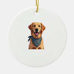 Ornamento De Cerâmica Retrato Vintage do Golden Retriever com Faixa Colo