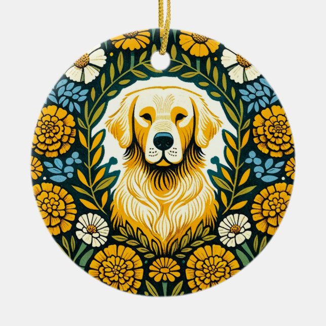 Ornamento De Cerâmica Retriever de ouro (Frente)