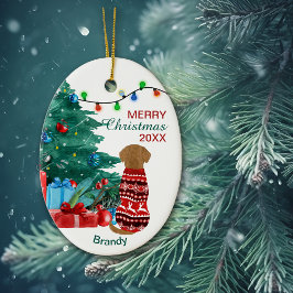 Ornamento De Cerâmica Retriever de ouros na Árvore de Férias do Sweater 