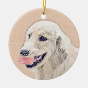 Ornamento De Cerâmica Retriever ouro com pintura de cachorro de Tênis