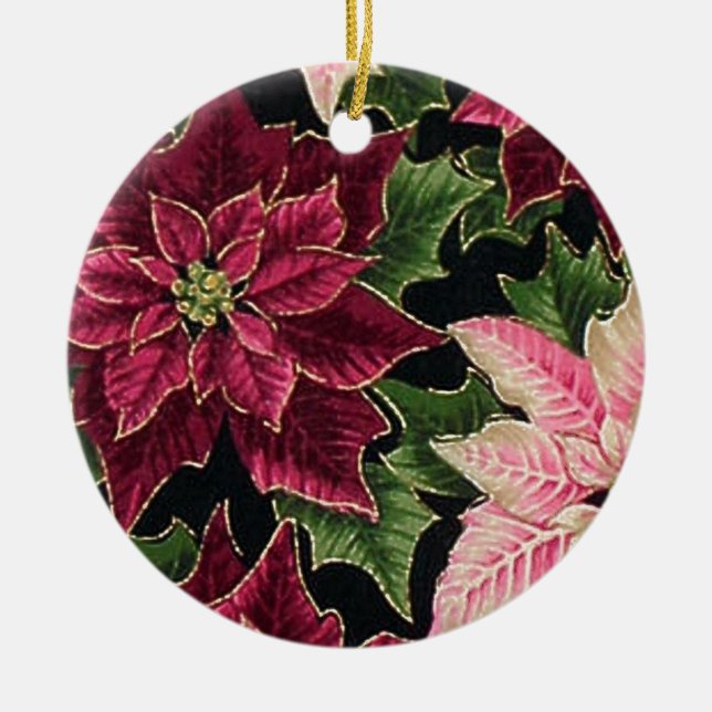 Ornamento De Cerâmica Retro 50 Poinsettia Burgundy Rosa (Frente)