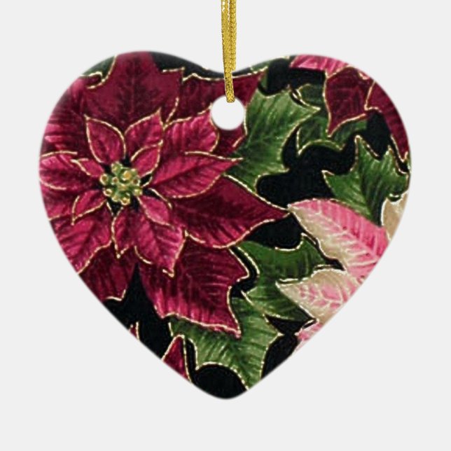 Ornamento De Cerâmica Retro 50 Poinsettia Burgundy Rosa (Frente)