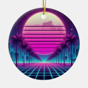 Ornamento De Cerâmica retrô, 80 anos lua neon/palmas