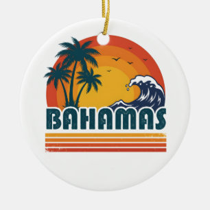 Ornamento De Cerâmica Retro Bahamas Praia Verão Pôr do Sol 70s Palmeira