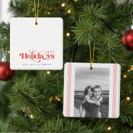 Ornamento De Cerâmica Retro Black and White Sibling Christmas Holiday