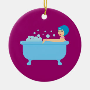 Ornamento De Cerâmica Retro Bubble Bath Girl