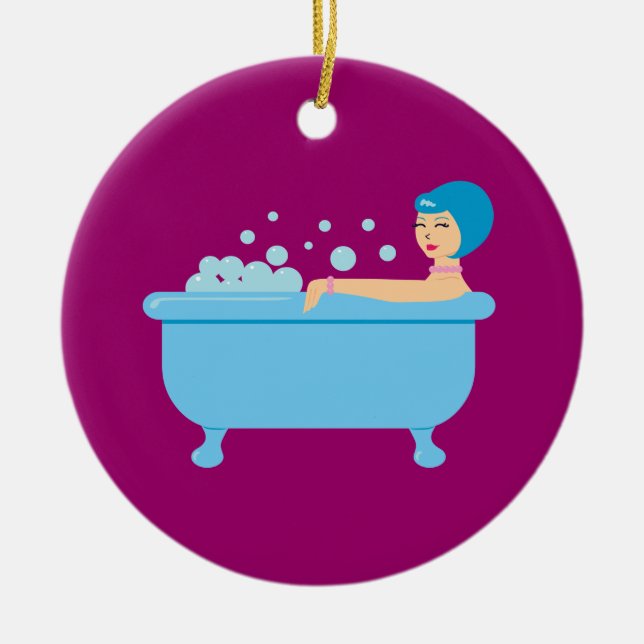 Ornamento De Cerâmica Retro Bubble Bath Girl (Frente)