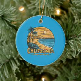 Ornamento De Cerâmica Retro California Sunset Beach Scene