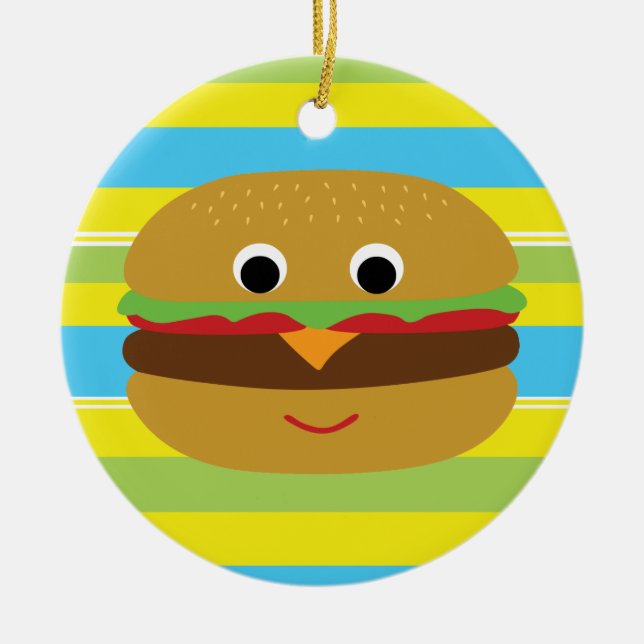 Ornamento De Cerâmica Retro Cheeseburger (Frente)