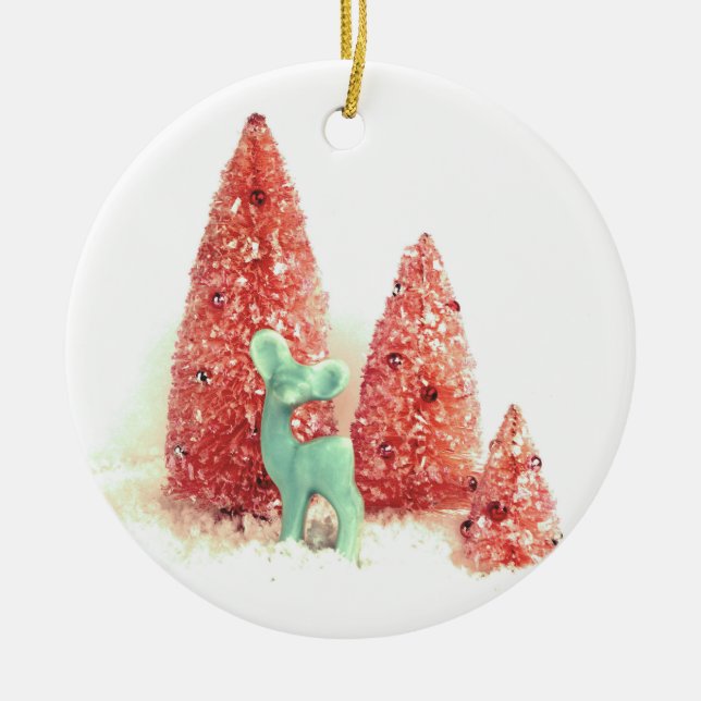 Ornamento De Cerâmica Retro Christmas Deer (Frente)