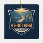 Ornamento De Cerâmica Retrô de Ilustração do Parque Nacional da Garganta<br><div class="desc">Novo vetor de desfiladeiro de rio trabalho de arte design. O parque abriga algumas das melhores jangadas de água branca do país e é também uma das zonas de escalada mais populares na Costa Leste.</div>