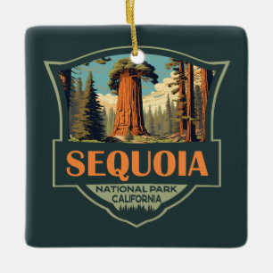 Ornamento De Cerâmica Retro de Ilustração do Parque Nacional Sequoia