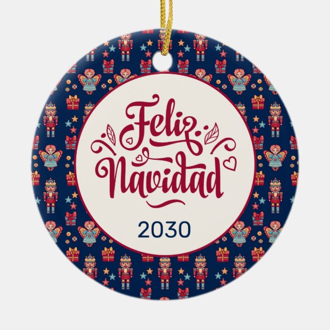 Ornamento De Cerâmica Retro Feliz Navidad (Frente)