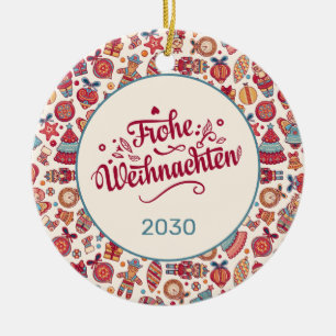 Ornamento De Cerâmica Retro Frohe Weihnachten Personalizado