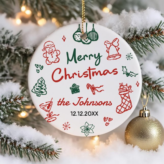 Ornamento De Cerâmica Retro Hand Drawn Friendsmas Christmas Party Photo (Criador carregado)