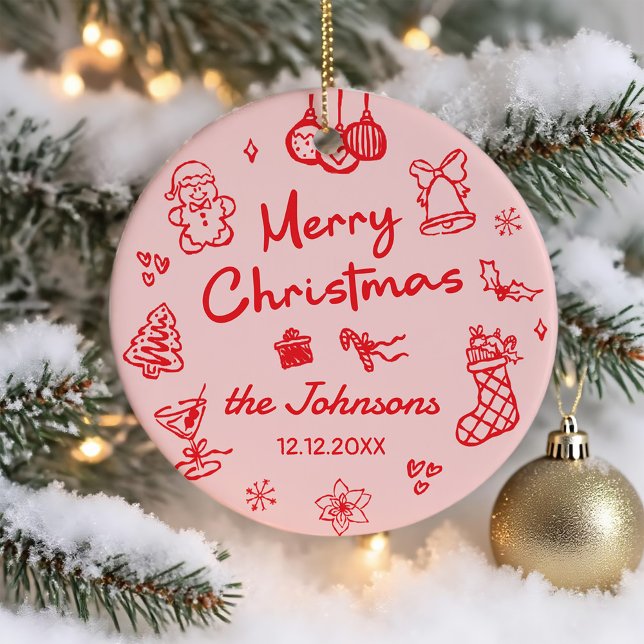 Ornamento De Cerâmica Retro Hand Drawn Friendsmas Christmas Party Photo (Criador carregado)