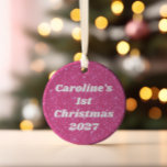 Ornamento De Cerâmica Retro Hot Pink Glitter Sparkle y2k Personalizado<br><div class="desc">Celebre o primeiro Natal do seu bebê em estilo com este adorno divertido e vibrante que é tão único como o seu pequeno. O design de brilho cor-de-rosa-quente retrógrado adiciona um pop de cor divertida à sua árvore de férias, e é personalizado com o nome do seu bebê e o...</div>