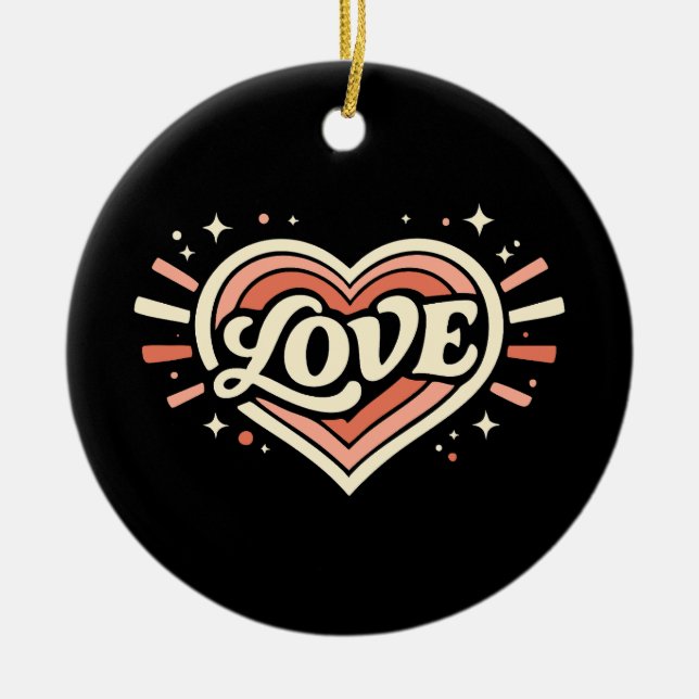 Ornamento De Cerâmica Retro Love Heart Valentine Classic (Frente)