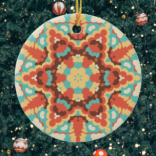Ornamento De Cerâmica Retro Mandala Blue Red e Yellow