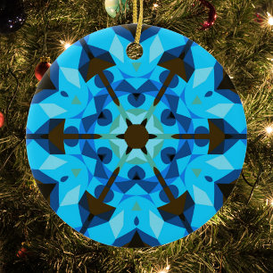 Ornamento De Cerâmica Retro Mandala Flor Azul e Laranja