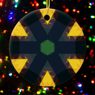 Ornamento De Cerâmica Retro Mandala Flor Verde Amarelo e Azul