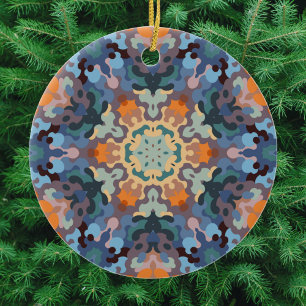 Ornamento De Cerâmica Retro Mandala Orange Blue e Amarelo