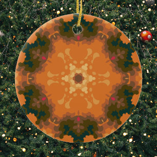 Ornamento De Cerâmica Retro Mandala Orange e Yellow