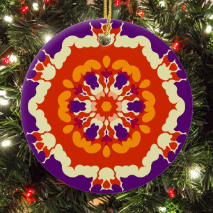 Ornamento De Cerâmica Retro Mandala Puro Vermelho e Laranja