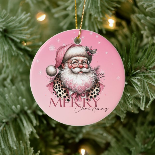 Ornamento De Cerâmica Retro Papai Noel Feliz Natal A Rosa (Árvore)