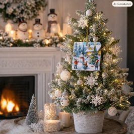 Ornamento De Cerâmica Retro Papai Noel Homem de Neve 