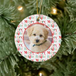 Ornamento De Cerâmica Retro Photo Merry and Bright Christmas