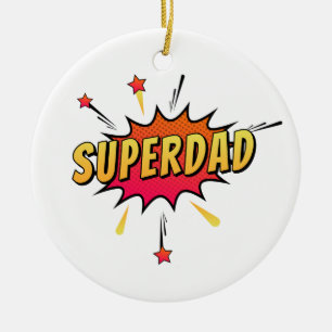 Ornamento De Cerâmica Retro-Pop de banda desenhada do Superdad Simples  