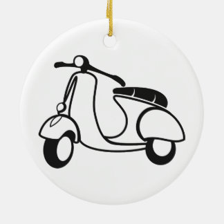 Ornamento De Cerâmica Retro preto e branco de desenho do patinete