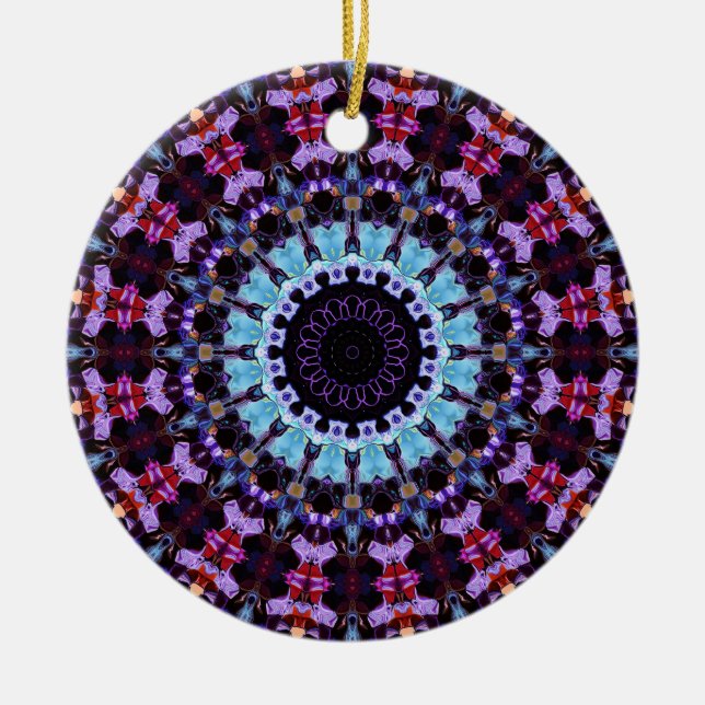 Ornamento De Cerâmica Retro Psicélico Mandala Trippy Hippie Boho (Frente)