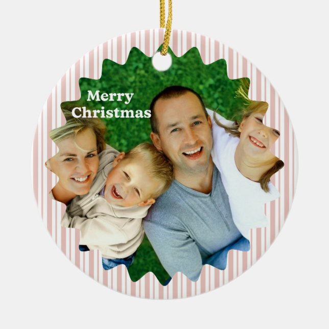 Ornamento De Cerâmica Retro Red Christmas Party Striped  (Frente)