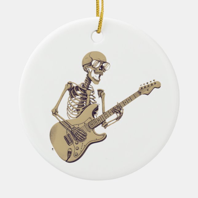 Ornamento De Cerâmica Retro Rock Skeleton Guitar Graphic (Frente)