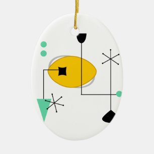 Ornamento De Cerâmica Retro simples azul-meio século moderno amarelo