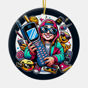 Ornamento De Cerâmica Retro Tech Playground: Uma Odisseia Nostálgica Dos