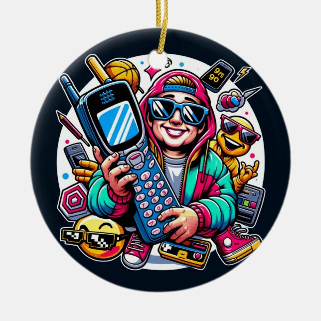 Ornamento De Cerâmica Retro Tech Playground: Uma Odisseia Nostálgica Dos (Frente)