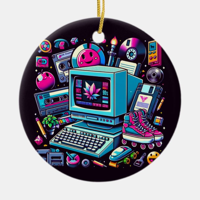 Ornamento De Cerâmica Retro Tech Playground: Uma Odisseia Nostálgica Dos (Frente)