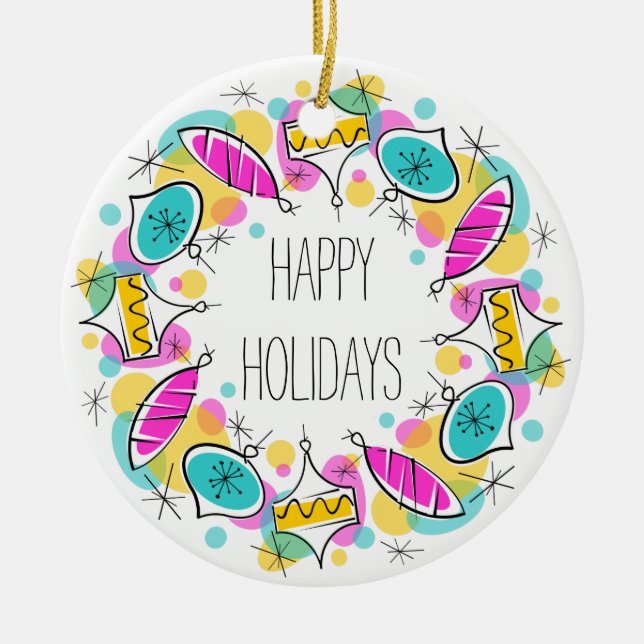 Ornamento De Cerâmica Retro Tree Baubles Circle Holidays ornamentação (Frente)