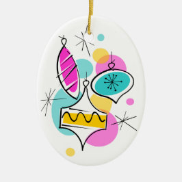 Ornamento De Cerâmica Retro Tree Baubles Group Ornament oval