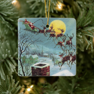 Ornamento De Cerâmica retro v intage Papais noeis de Natal adicionam sen