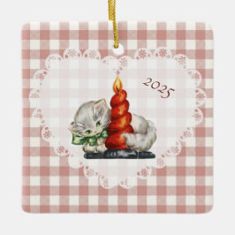 Ornamento De Cerâmica Retro Vintage Coquette Baby Animais Cat Gingham