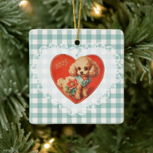 Ornamento De Cerâmica Retro Vintage Coquette Baby Animais Dog Gingham