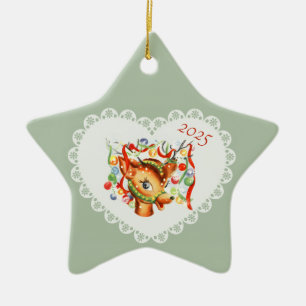 Ornamento De Cerâmica Retro Vintage Coquette Pastel Bebê Veado